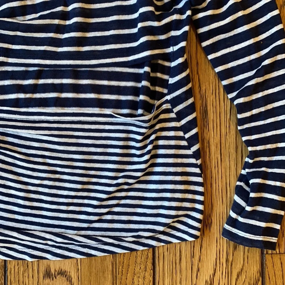 A.L.C. Combo Navy Stripe Open Back Tee Shirt Long Sleeve Linen - Picture 6 of 8